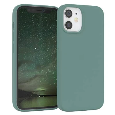 Abbildung von EAZY CASE Premium Silikon Handyhülle kompatibel mit iPhone 12 Mini, Slimcover Kameraschutz und Innenfutter, Silikonhülle, Schutzhülle, Bumper, Handy Case, Hülle, Softcase, Nachtgrün, Grün
