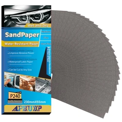 Abbildung von ALPXUXP Schleifpapier P240 Körnung 30 Stück Nass und Trocken Profi Wasser Schmirgelpapier,für AutoMetallHolzmöbelSteinLackGlas，23 x 9cm