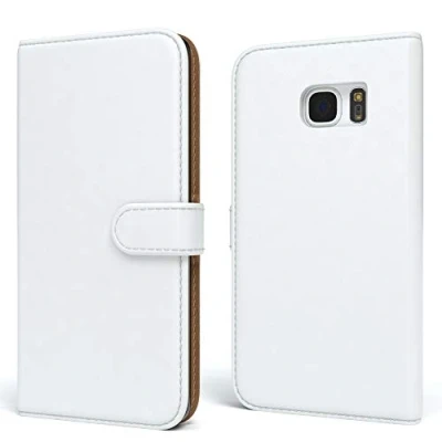 Abbildung von EAZY CASE Tasche kompatibel mit Samsung Galaxy S7 Schutzhülle Standfunktion Klaphülle Bookstyle, Handytasche Handyhülle Magnetverschluss und Kartenfach, Kunstleder, Weiß