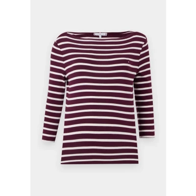 Abbildung von Tommy Hilfiger Damen Langarmshirt New Cody Slim U Boot Ausschnitt, Mehrfarbig (Deep Burgundy/Ecru STP), XS