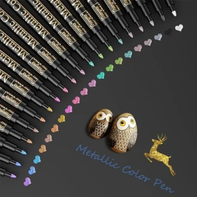 Abbildung von Baozun Metallic Stifte, 20 Farben Glitzerstifte Marker Pens Acrylstifte für Scrapbook Album, Gästebuch Hochzeit/Geburtstag, Fotoalbum Schwarze Seiten, Bastelsachen (20 Farben)