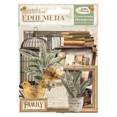 Abbildung von Stamperia Ephemera for Scrapbooking, Albums, Card Making, Bullet Journalling and More, Adhesive Paper Cut Outs, Easy to Apply, Perfect Hobbies, Crafts, Gifting (Golden Harmony) (35 pieces)