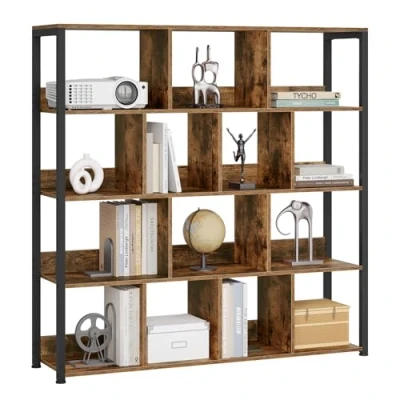 Abbildung von eSituro Standregal Regal stehend, Bücherregal mit 4 Ebenen, Bücherschrank Aufbewahrungsregal Küchenregal Eckregal, Kippsicherungen, aus Metall, 120x30x120 cm, Schwarz Rustikales Braun