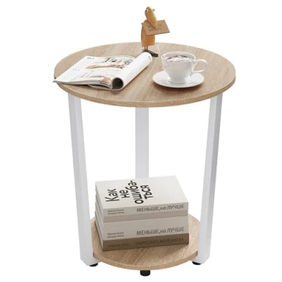Abbildung von WOLTU Couchtisch rund, Beistelltisch modern, Wohnzimmertisch klein, Sofatisch mit 2 Ablagen, Wohnzimmer Tisch für Couch, Nachttisch, Stauraum, aus Holzwerkstoff, helle Eiche, BTS13hei