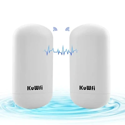 Abbildung von KuWFi 450Mbps WLAN Bridge Outdoor, 2.4GHz Punkt zu Wireless WiFi Bridge, 2KM Langstrecke Wasserdichtes Access Point/Repeater für Netzwerk,Starlink, IP Kameras, 24V POE,100Mbps LAN Ports