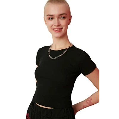 Abbildung von Trendyol Damen Ferry Crop Gestrickte Bluse Blouse, Schwarz, M EU