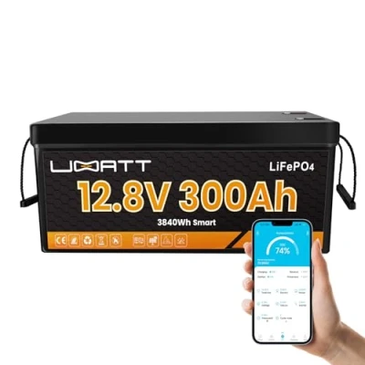 Abbildung von UBATT LiFePO4 12V 300Ah Lithium Batterie mit Bluetooth REPT Zellen &amp; JBD BMS Low Temperature Schutz und Max.15000 Zyklens,1280Wh Autobatterie für Wohnmobil,Boot,Camping,Solarpanel (12V BT)