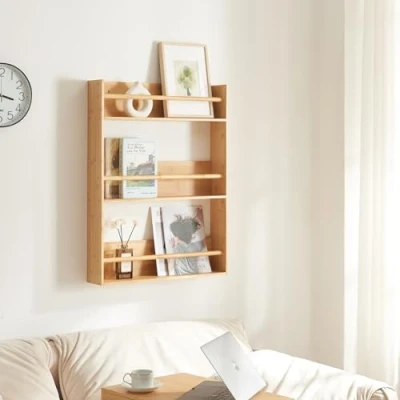 Abbildung von en.casa Wandregal, »Hareid« aus Bambus mit drei Ablagen 80x60x12cm Natur