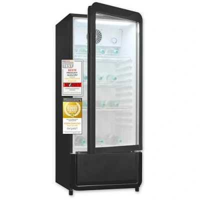 Abbildung von Exquisit Glastürkühlschrank, 200l Getränkekühlschrank mit LED, Umluft, 3 verstellbare Ablagen, CoolPro, GKS180 GT 430D schwarz