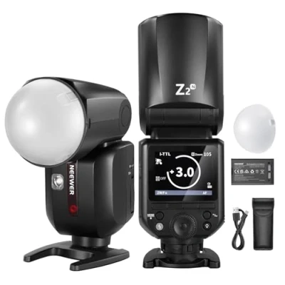 Abbildung von NEEWER Z2 N 2,4G TTL Flash Rundkopf Blitz Speedlite Kompatibel mit Nikon Kameras 76W 1/8000s HSS, Diffusor 2 Modellierlampen bessere UI TTL/M Umschalttaste 3000mAh Akku 600 Vollleistungsblitz