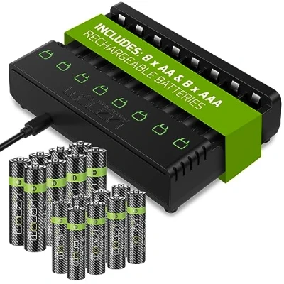Abbildung von Venom Power 8 Wege Ladestation Plus x 2.100 mAh AA und 800 AAA wiederaufladbare Batterien