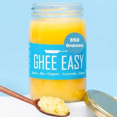 Abbildung von Ghee Easy 850g Bio von Grasgefütterten Kühen Hochreines Authentisches Ayurveda Ghee, Ohne Zusatzstoffe Zertifiziert Organisch &amp; Biologisch Frei Laktose und Gluten 100% Europäisch