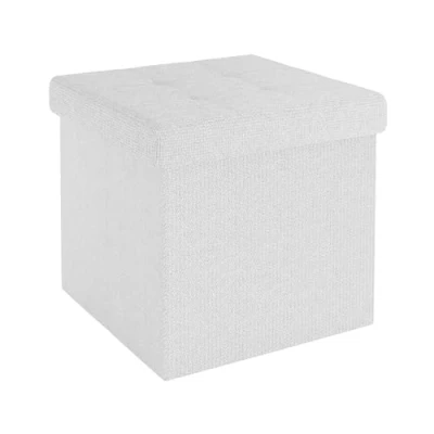 Abbildung von INTIRILIFE Faltbare Sitzhocker 30x30x30 cm in Schnee WEIß Sitzwürfel mit Deckel und Stauraum aus Stoff Mulden Sitzcube Fußablage klappbare Aufbewahrungsbox Truhe