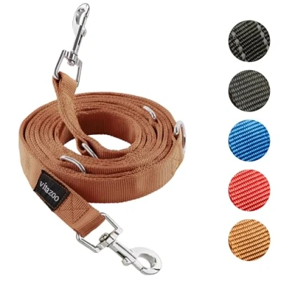 Abbildung von vitazoo Hundeleine 3mx2,5cm Nylon Graphit Leine mit Karabinern für Kleine, Mittelgroße und Große Hunde Verstellbare Führleine 4 Verschiedenen Längen in Braun Ihren Hund
