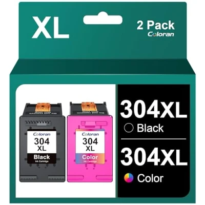 Abbildung von Coloran 304 XL Multipack Kompatible für HP Druckerpatronen, Envy 5030 5010 5000 5032 5020 DeskJet 2600 2620 2630 2633 3750 3762 3700 3720 3730 3733 (2er Pack Schwarz, Farbe)
