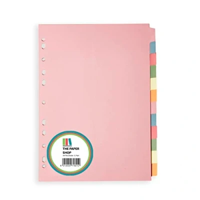 Abbildung von Ordner Register A4, 12 teilige Trennblätter für Ringbücher &amp; Aktenordner (1 Pack), und Fächerregister mit beschreibbaren farbigen Registerkarten The Paper Shop