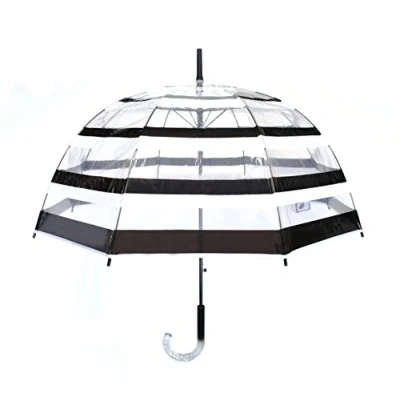 Abbildung von SMARTBULLE Regenschirm Lang Transparent Glockenform; Stabil; Automatisch öffnend; Durchmesser=85cm; Transparenter Griff; Damen Regenschirm; Schwarz weiß gestreift.