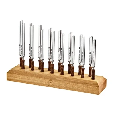 Abbildung von Sonic Energy Stimmgabel SET 16 teilig Für Meditation, Therapie, Zuhause Inkl. Holzständer und Baumwolltaschen (TF 16)
