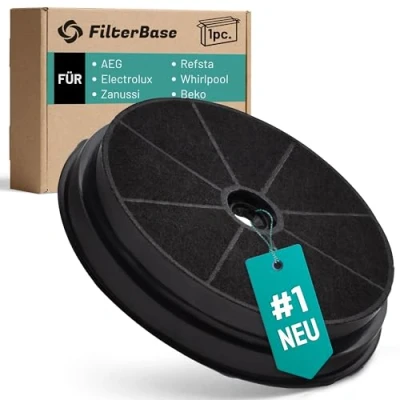 Abbildung von FilterBase® Aktivkohlefilter für Refsta K25 Whirlpool 484000008647 Beko 9188457009 AEG Electrolux Zanussi Zanker 9029793784 E3CFWH 50268165003 50290910004 4210018900002 Tecnowind TW 150 Typ H