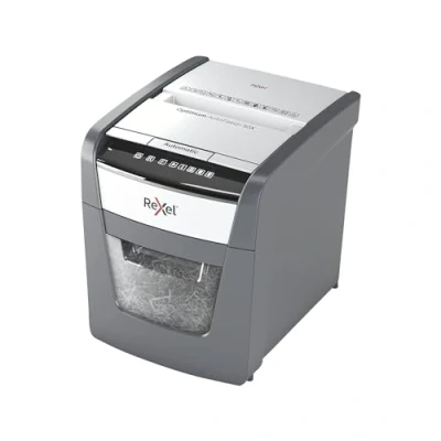 Abbildung von Rexel Optimum AutoFeed+ 50X Automatischer Aktenvernichter CH, 50 Blatt, Sicherheitsstufe P4, Partikelschnitt, für Zuhause/Home Office, 20 Liter Abfallbehälter, mit Schweizer Netzstecker, 2020050XCH