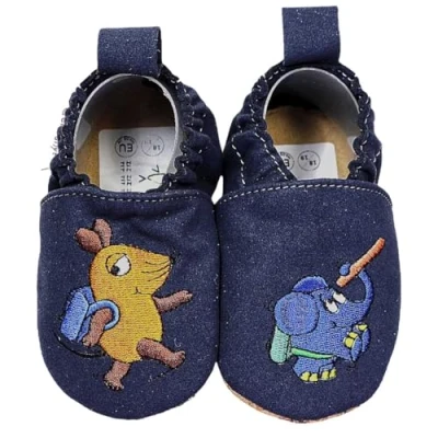 Abbildung von HOBEA Germany Krabbelschuhe RecyStep Maus mit Elefant Schule blau 20/21 Krabbelschuh