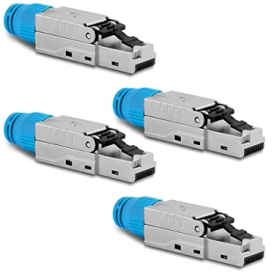 Abbildung von NAUC CAT 8 RJ45 Netzwerkstecker 4X Stecker Steckverbinder mit Zugentlastung geschirmt werkzeuglos CAT8.1 LAN Netzwerkkabel