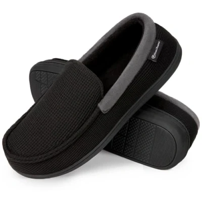 Abbildung von EverFoams Herren Mokassin Pantoffeln Atmungsaktive Komfort Memory Foam Frottee Hausschuhe mit Anti Rutsch Gummisohle,Schwarz Neu,45 EU
