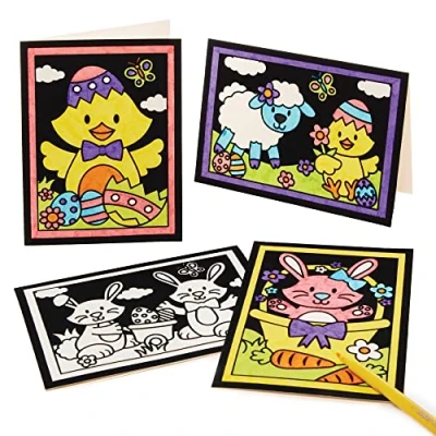 Abbildung von Baker Ross FX553 Oster Ausmalbilder geflockte Kunstkarten 10er Pack, Osterkarten für Kinder