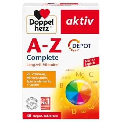 Abbildung von Doppelherz A Z Complete Langzeit Vitamine 23 Vitamine, Mineralstoffe &amp; Spurenelementen PLUS Lutein 40 DEPOT Tabletten