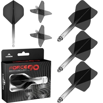 Abbildung von Mission Darts Force 90 Integriertes präzisionsgeformtes Dart Flight und Schaftsystem, Packung mit 3 professionellen, sehr langlebigen kombinierten Flights Schäften, Standard Nr. 2