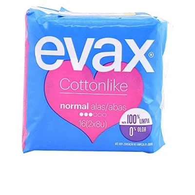 Abbildung von EVAX Cottonlike Normal Plus Damenbinden mit Flügeln, 2er Pack 8 Stück (16 Stück), 100% sauber, 0% Geruch