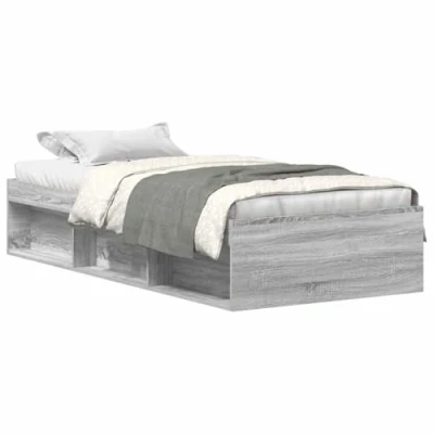 Abbildung von vidaXL Bettgestell, Bettrahmen mit Lattenrost, Bett Gästebett 6 Fächern, Einzelbett Schlafzimmerbett Schlafzimmermöbel, Grau Sonoma 90x200cm