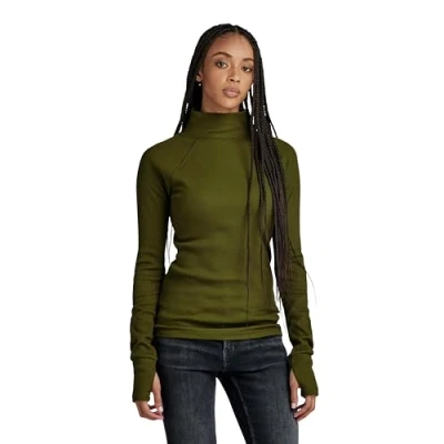 Abbildung von G Star RAW Damen Slim Rib Mock Top, Grün (Dark Olive D23339 D289 C744), XXS