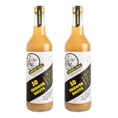 Abbildung von Ginger Hero BIO Ingwer Shot aus 100% reinem Direktsaft Bourbon Madagaskar, ohne Zucker und künstliche Zusatzstoffe, 2x500 ml