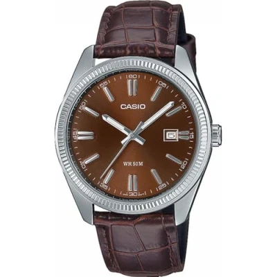 Abbildung von CASIO TIMELESS COLLECTION Quarzuhr, Armbanduhr, Herrenuhr, Lederarmband, analog, Tag, Neo Display