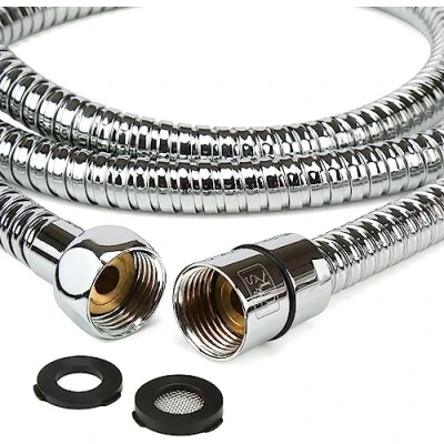 Abbildung von H&amp;S Edelstahl Duschschlauch mit 2 Unterlegscheiben 1m 75 1/2 Zoll Anschluss Universal Brauseschlauch Chrom Finish Knickschutz Schlauch für Dusche &amp; Badewanne