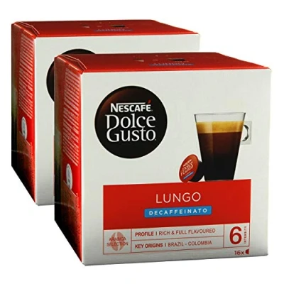 Abbildung von Nescafé Dolce Gusto Caffè Lungo Decaffeinato, Entkoffeiniert, Kaffee, Kaffeekapsel, 2er Pack, 2 x 16 Kapseln