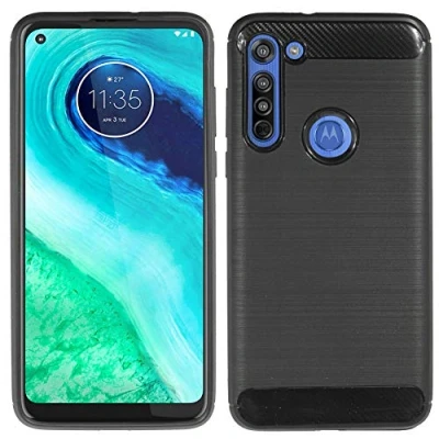 Abbildung von cofi1453 Silikon Hülle Carbon kompatibel mit Motorola Moto G8 Power TPU Case Soft Handyhülle Cover Schutzhülle Schwarz