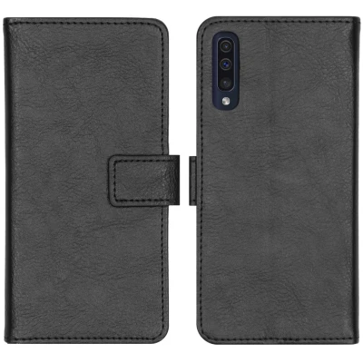 Abbildung von Samsung Galaxy A50 Hülle Kunstleder iMoshion Klapphülle Handyhülle Schwarz