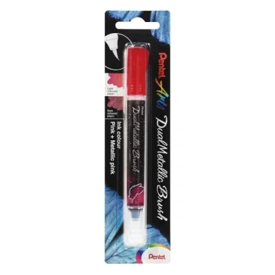 Abbildung von Pentel XGFH DPX Dual Metallic Brush Pinselstift, changierender Glitzertinte, pink/metallic pink, 1 Stück auf Blisterkarte