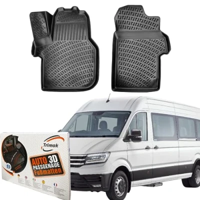 Abbildung von Trimak Passgenau 3D Fussmatten kompatibel mit VW Crafter 2 Gen SY SZ ab 2017 Auto Zubehör 1. Reihe Gummimatten Autos TPE Allwetter Geruchlos rutschfest Vorne und Hinten Schwartz