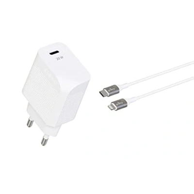 Abbildung von GREEN_E Lade Set für iPhone [Apple MFi zertifiziert] Lightning Kabel auf USB C Synchro und Ladekabel mit Ladegerät aller Generation, 1,30 m, geflochten, Weiß