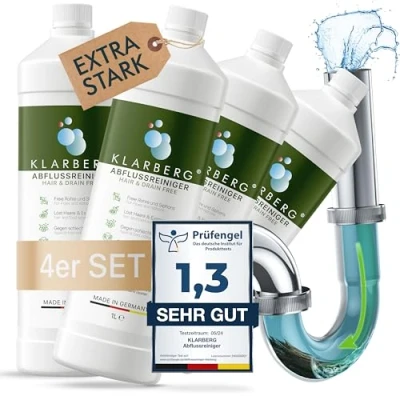 Abbildung von KLARBERG® Rohrreiniger extrem stark gegen Haare Abflussreiniger für Bad, Dusche und Küche Drain Cleaner Rohrfrei über Nacht
