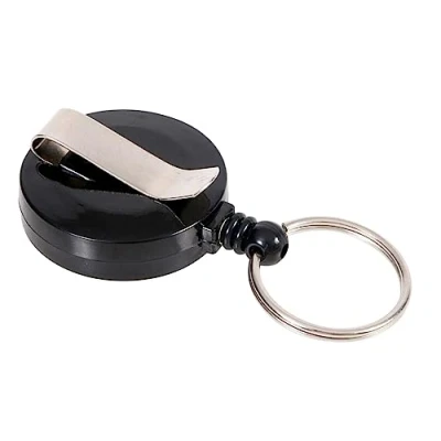 Abbildung von EUROPEL Ausweisjojo für Ausweishalter, Namensschild, Schlüsselanhänger mit Gürtelclip und Schlüsselring, Einziehbar, 80cm, 121282, Schwarz, 10 Stücken.