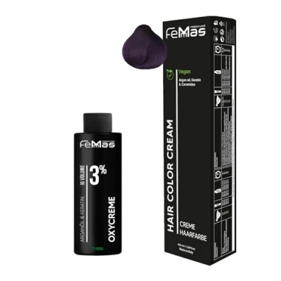 Abbildung von Femmas Haarfarbe Set Violet I Hair Color Cream 100ml + Oxycreme 3% Permanente Haar Coloration Entwickler Schonend &amp; langanhaltend Salon für Zuhause