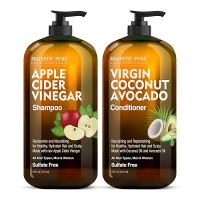 Abbildung von MAJESTIC PURE Apple Cider Vinegar Shampoo and Avocado Coconut Conditioner Set Restores Shine &amp; Reduces Itchy Scalp, Dandruff Frizz Sulfate Free, for All Hair Types, Men Women 2 x 16 fl oz