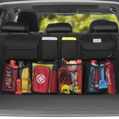 Abbildung von SURDOCA 3rd Gen Kofferraum Organizer, Auto Aufbewahrung mit 8 Große Taschen, Stärker Autobox Klettverschluss, Universal Kofferraumtasche Autotasche