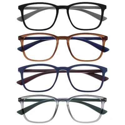 Abbildung von OPULIZE Max Lesebrille 4 Pack Klassische große rechteckige Fassung Brillen in mattem Schwarz, Braun, Blau &amp; Grau Herren Damen Unisex RRRR78 1237 +1,50