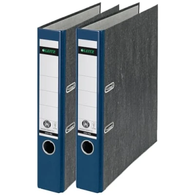 Abbildung von Leitz Qualitäts Ordner 180, A4, 100% recycelter Karton, Schmal, 5,2 cm Rückenbreite, Wolkenmarmor Papier (Schmal, Blau, 2 Stück)