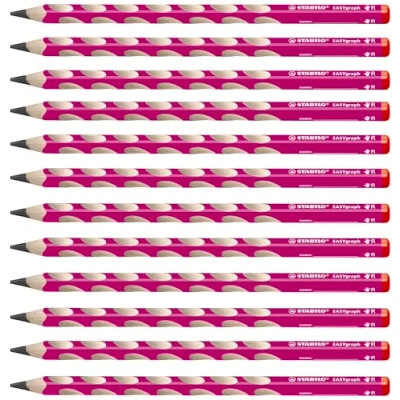 Abbildung von Ergonomischer Dreikant Bleistift für Rechtshänder STABILO EASYgraph in pink 12er Pack Härtegrad 2B